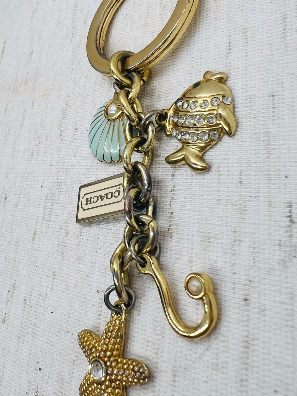 Rare Coach Under The Sea Coach Gold And Mint Key Chain Fob Purse Decor - Picture 4 of 8